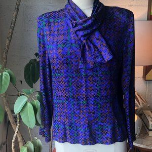 Vntg. Celine Paris Purple Print Silk Blouse  sz 44
